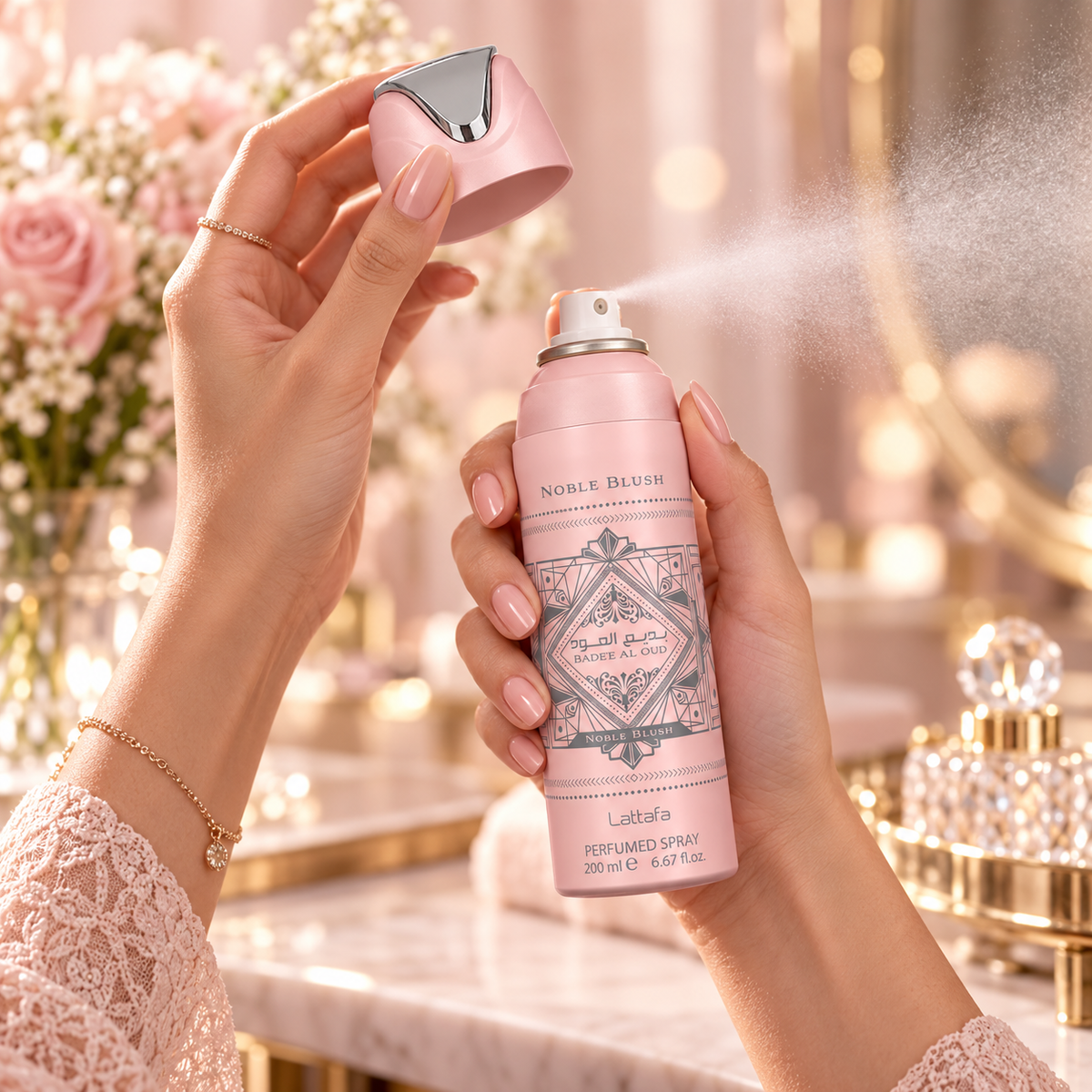 Lattafa Bade'e Al Oud Noble Blush Deodorant Spray for Women, 6.8 Ounce