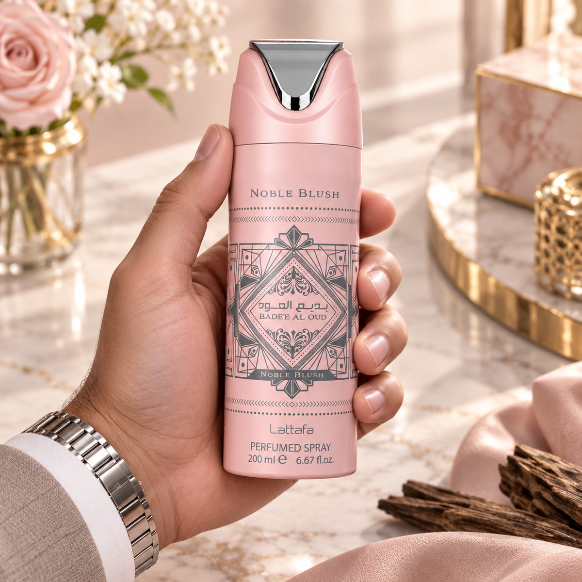 Lattafa Bade'e Al Oud Noble Blush Deodorant Spray for Women, 6.8 Ounce