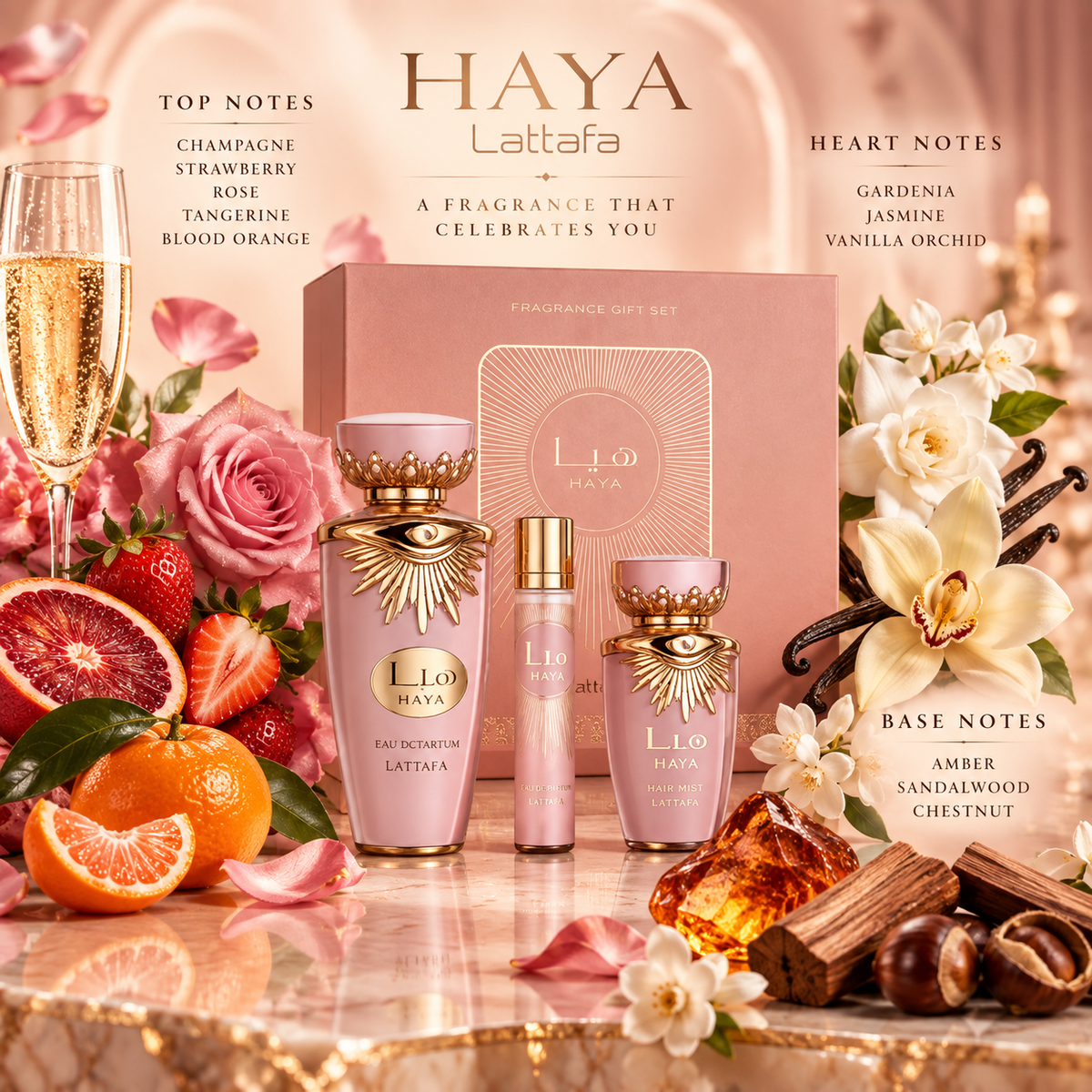 Lattafa Haya 3-Piece Gift Set for Women