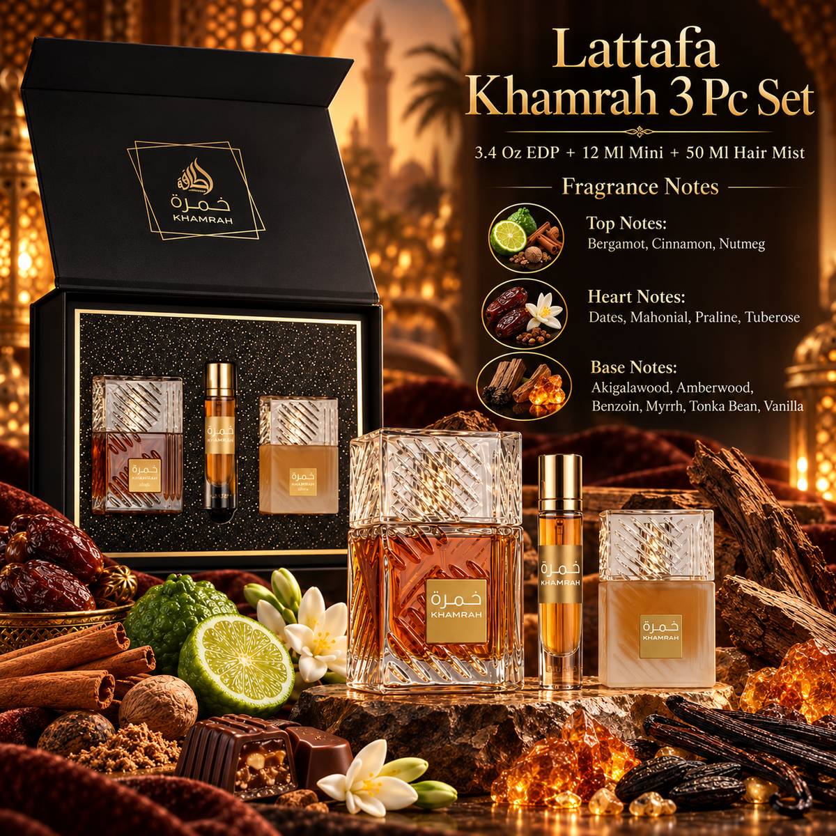 Lattafa Khamrah 3-Piece Gift Set for Unisex