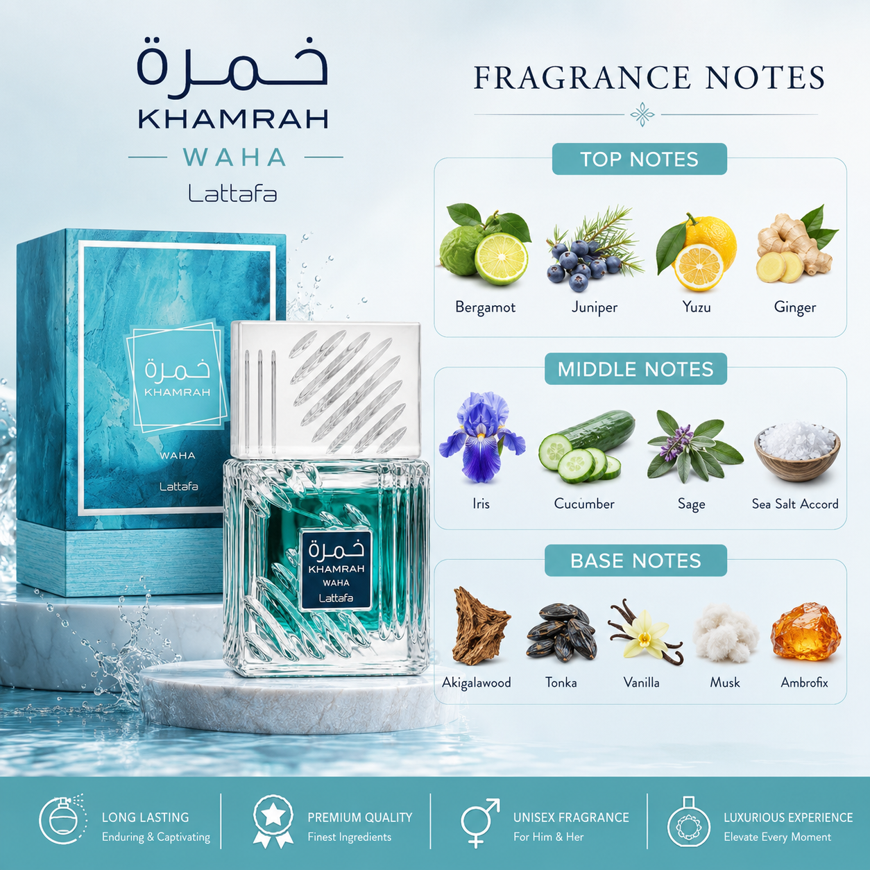 Lattafa Khamrah Waha Eau de Parfum Spray For Unisex 3.4 Ounce