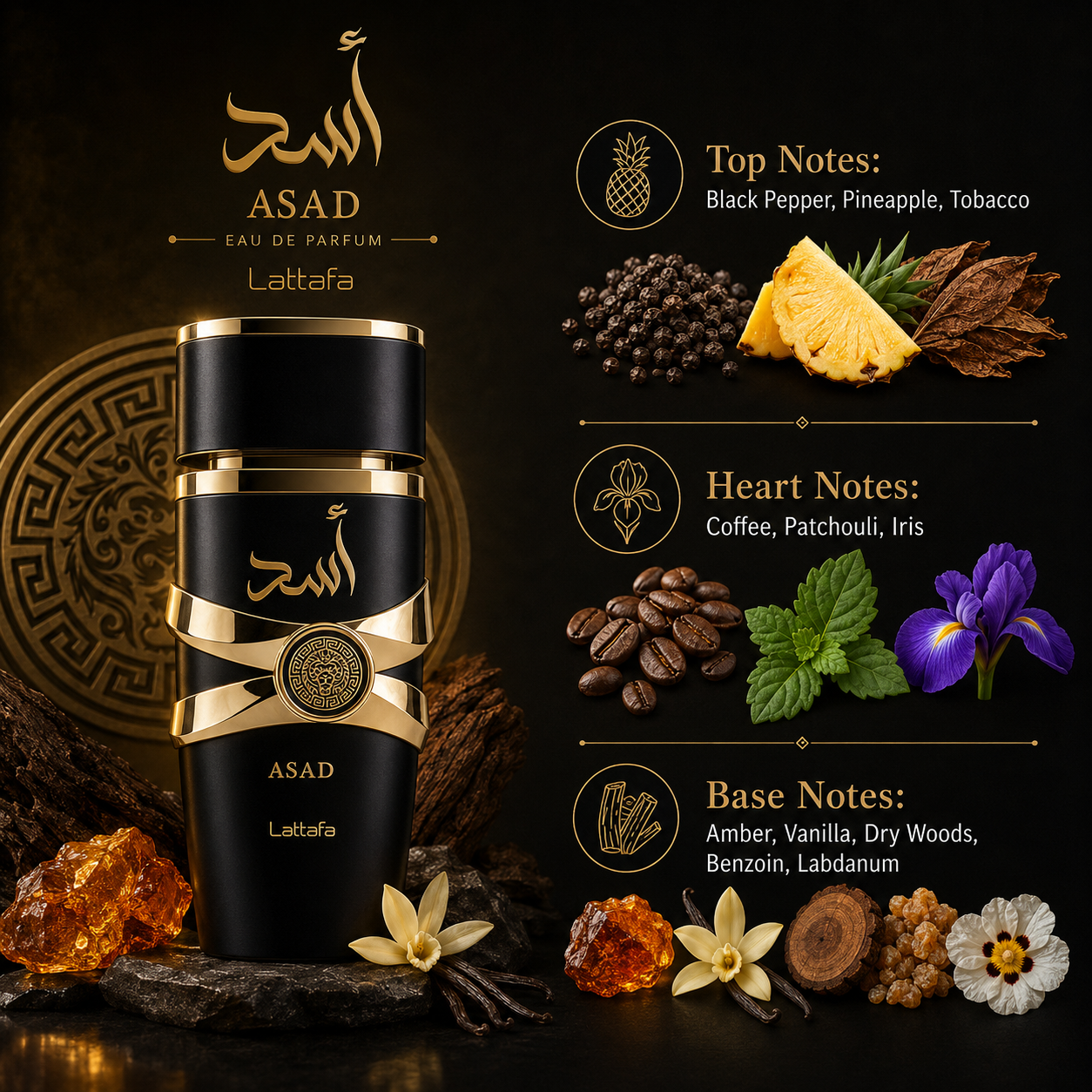 Lattafa Perfumes Asad for Unisex Eau de Parfum Spray, 3.4 Ounce