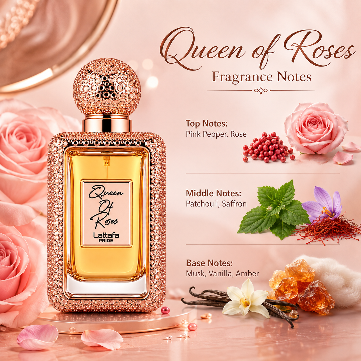 Lattafa Pride Queen Of Roses Eau de Parfum Spray For Unisex 3.4 Ounce