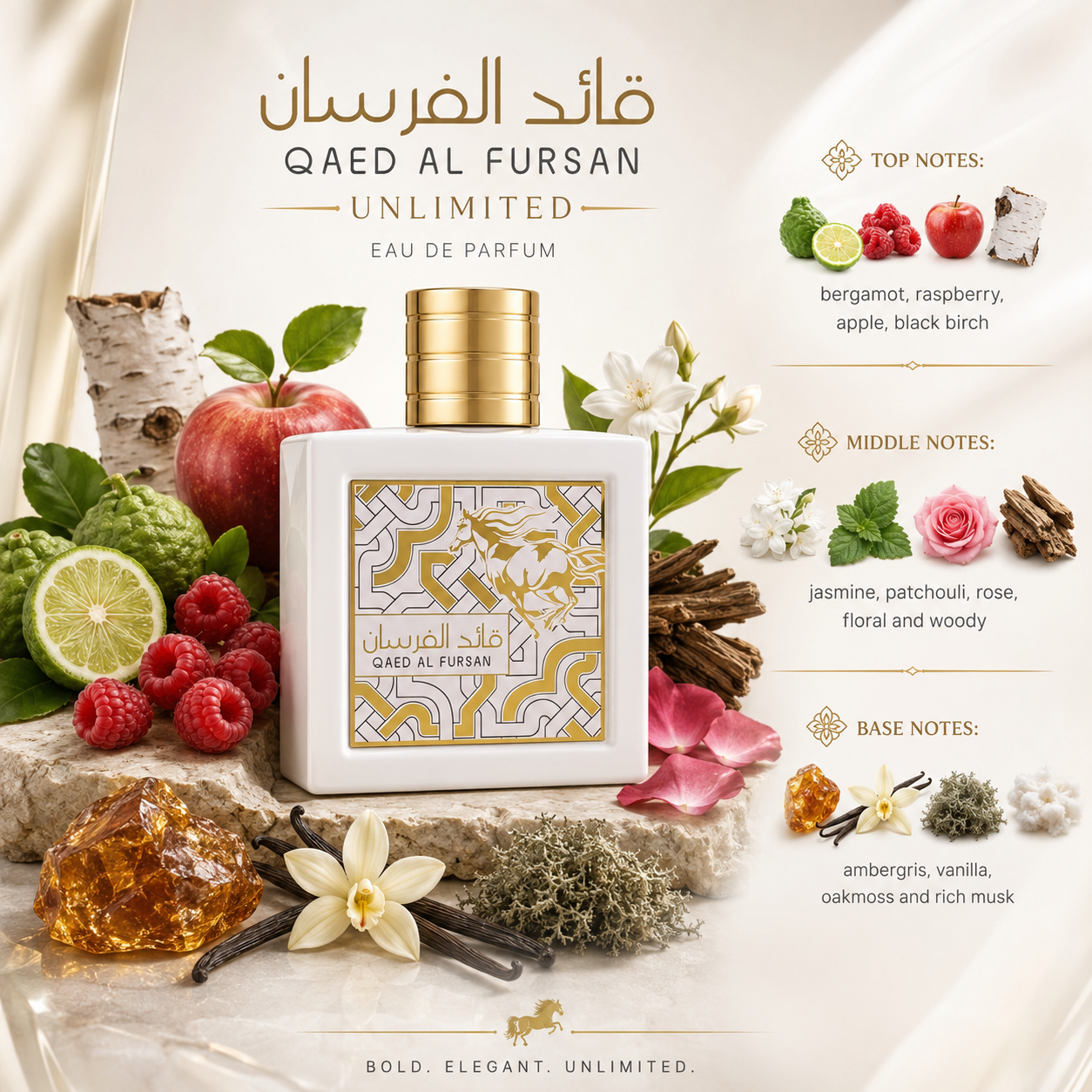 Lattafa Qaed Al Fursan Unlimited Eau de Parfum Spray for Unisex 3.04 Ounce