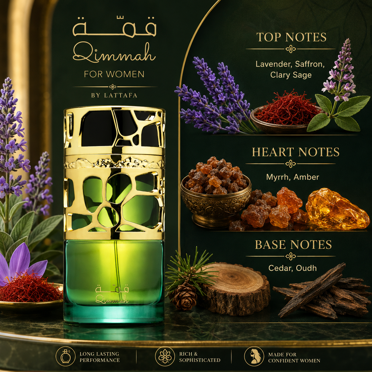 Lattafa Qimmah for Women Eau de Parfum Spray 3.4 Ounce