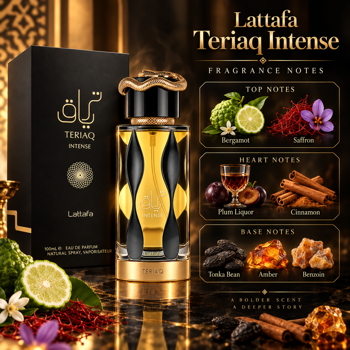 Lattafa Teriaq Intense Eau de Parfum for Unisex, 3.4 Ounce