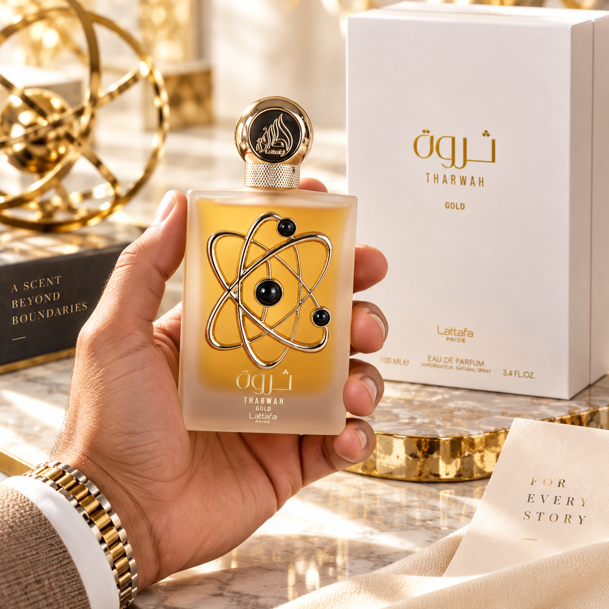 Lattafa Tharwah Gold Eau de Parfum for Women, 3.4 Ounce