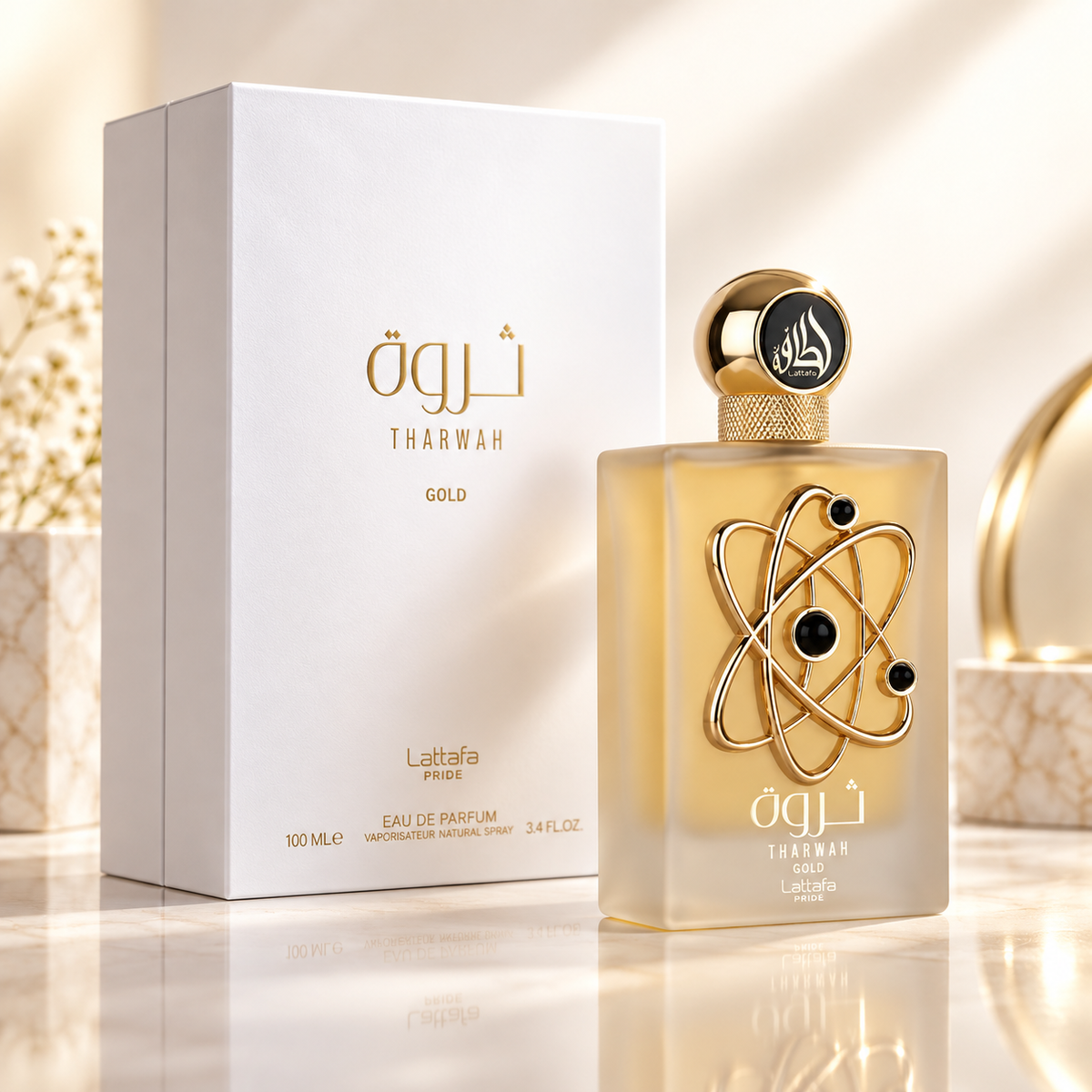 Lattafa Tharwah Gold Eau de Parfum for Women, 3.4 Ounce