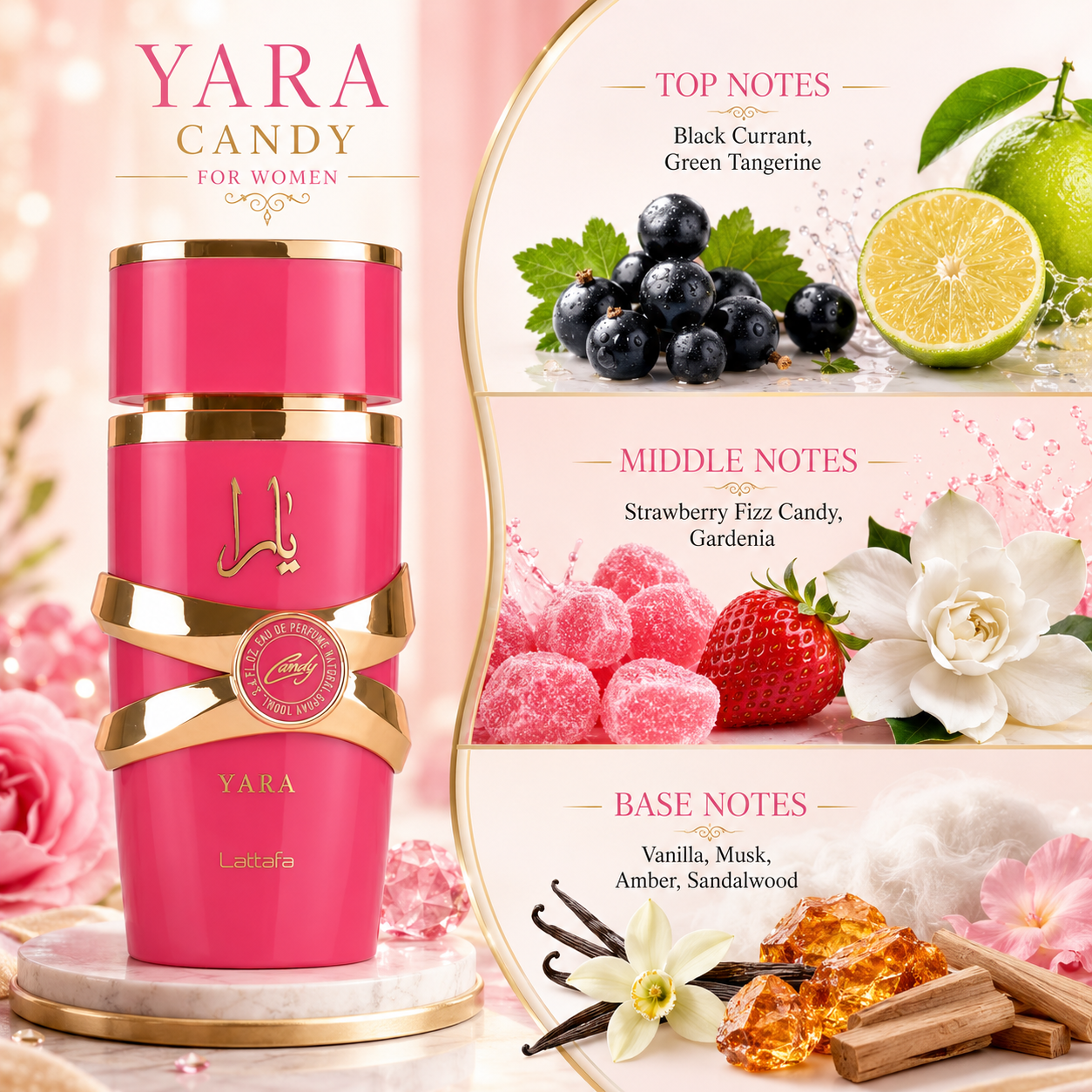 Lattafa Yara Candy for Women Eau de Parfum Spray, 3.4 Ounce
