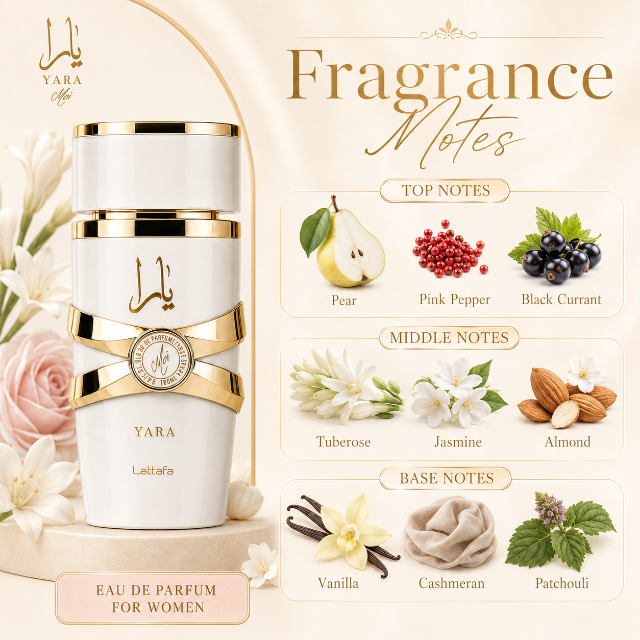 Lattafa Yara Moi Eau de Parfum for Women 3.4 Ounce