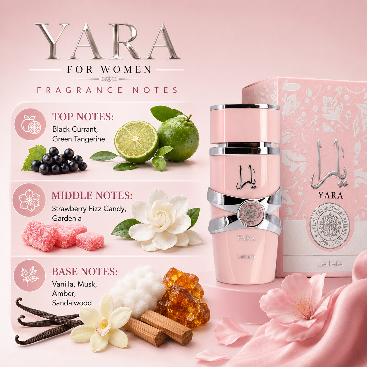 Lattafa Yara for Women Eau de Parfum Spray, 3.4 Ounce