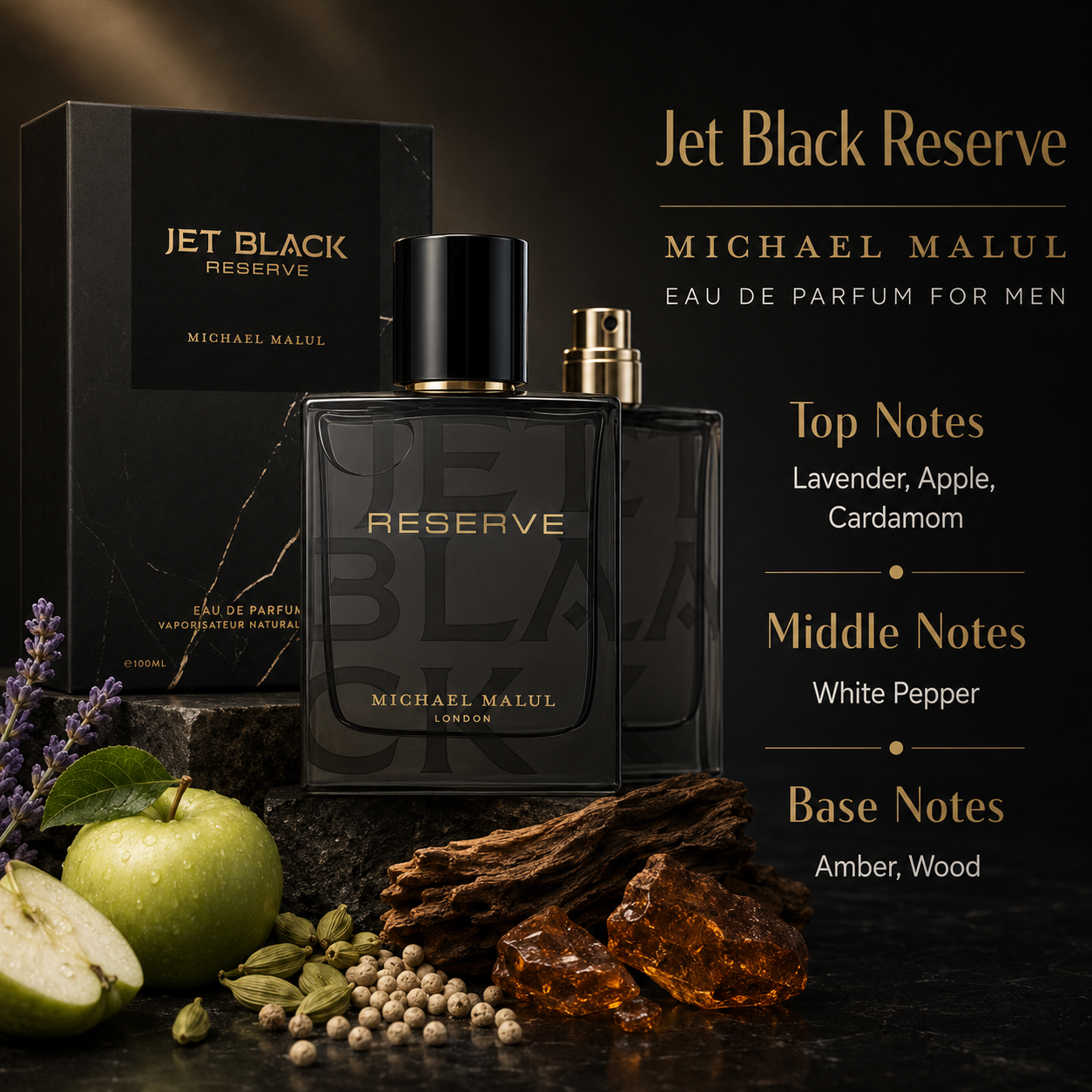 Michael Malul Jet Black Reserve Eau de Parfum for Men 3.4 Ounce