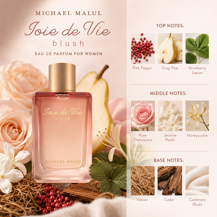 Michael Malul Joie de Vie Blush Eau de Parfum for Women 3.4 Ounce