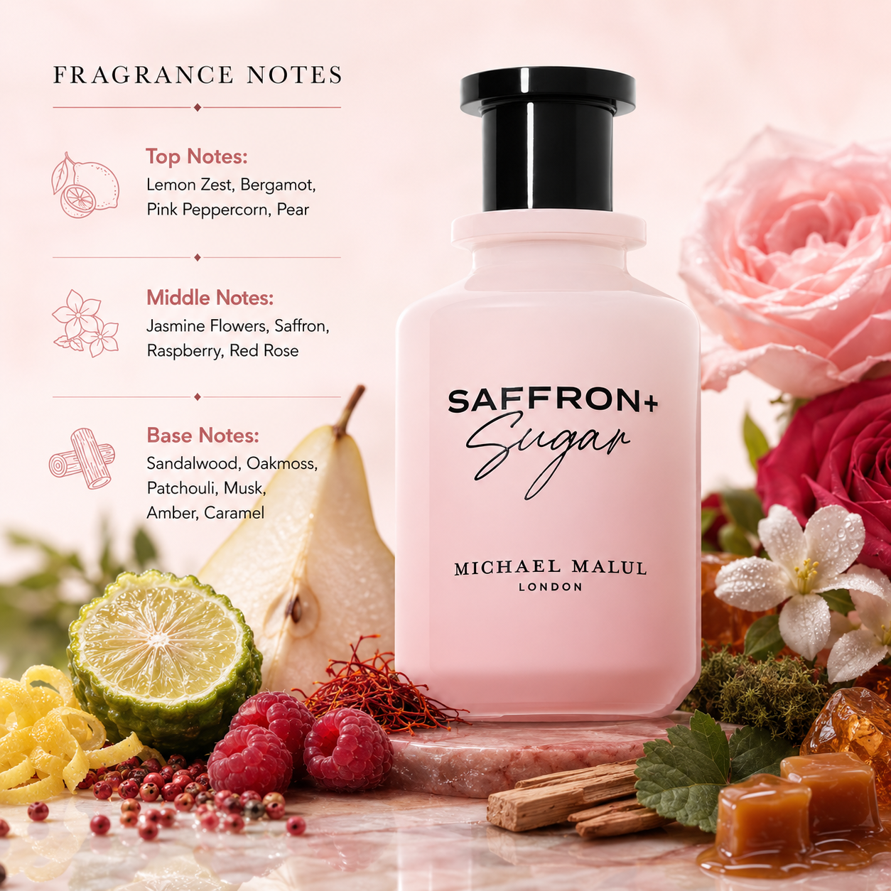 Michael Malul Saffron+Sugar Eau de Parfum for Women 3.4 Ounce
