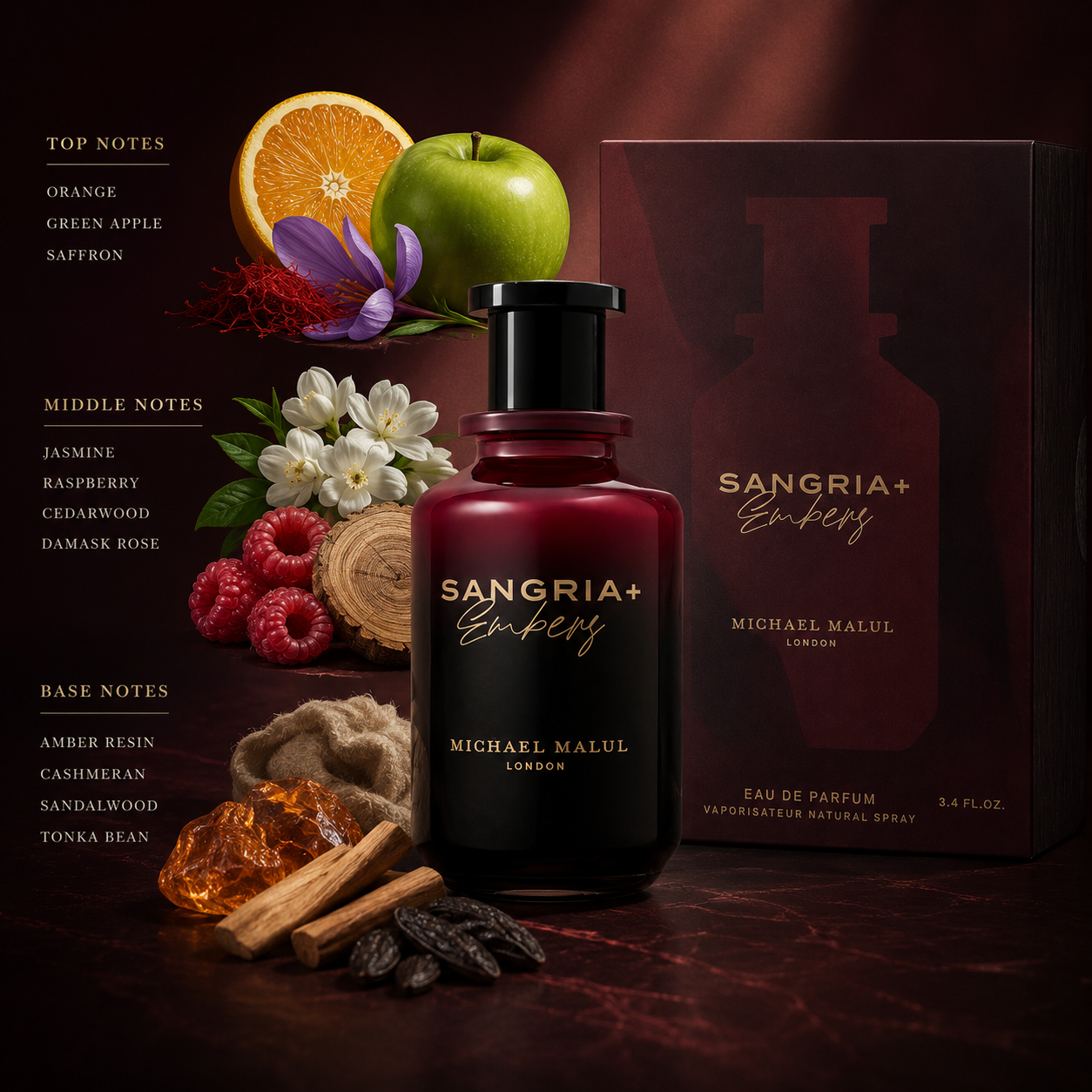 Michael Malul Sangria+Embers Eau de Parfum for Men 3.4 Ounce