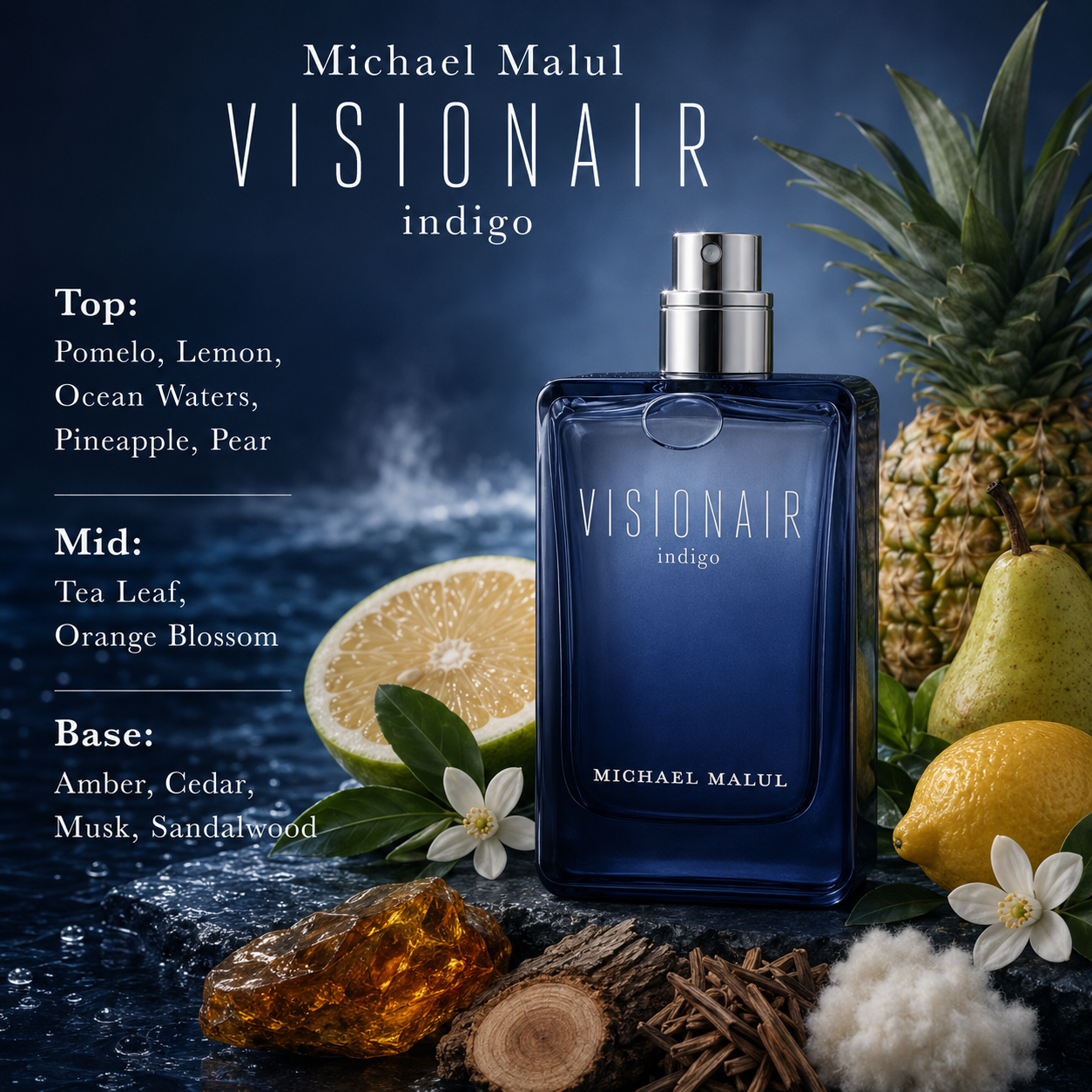 Michael Malul Visionair Indigo Eau de Parfum for Men 3.4 Ounce