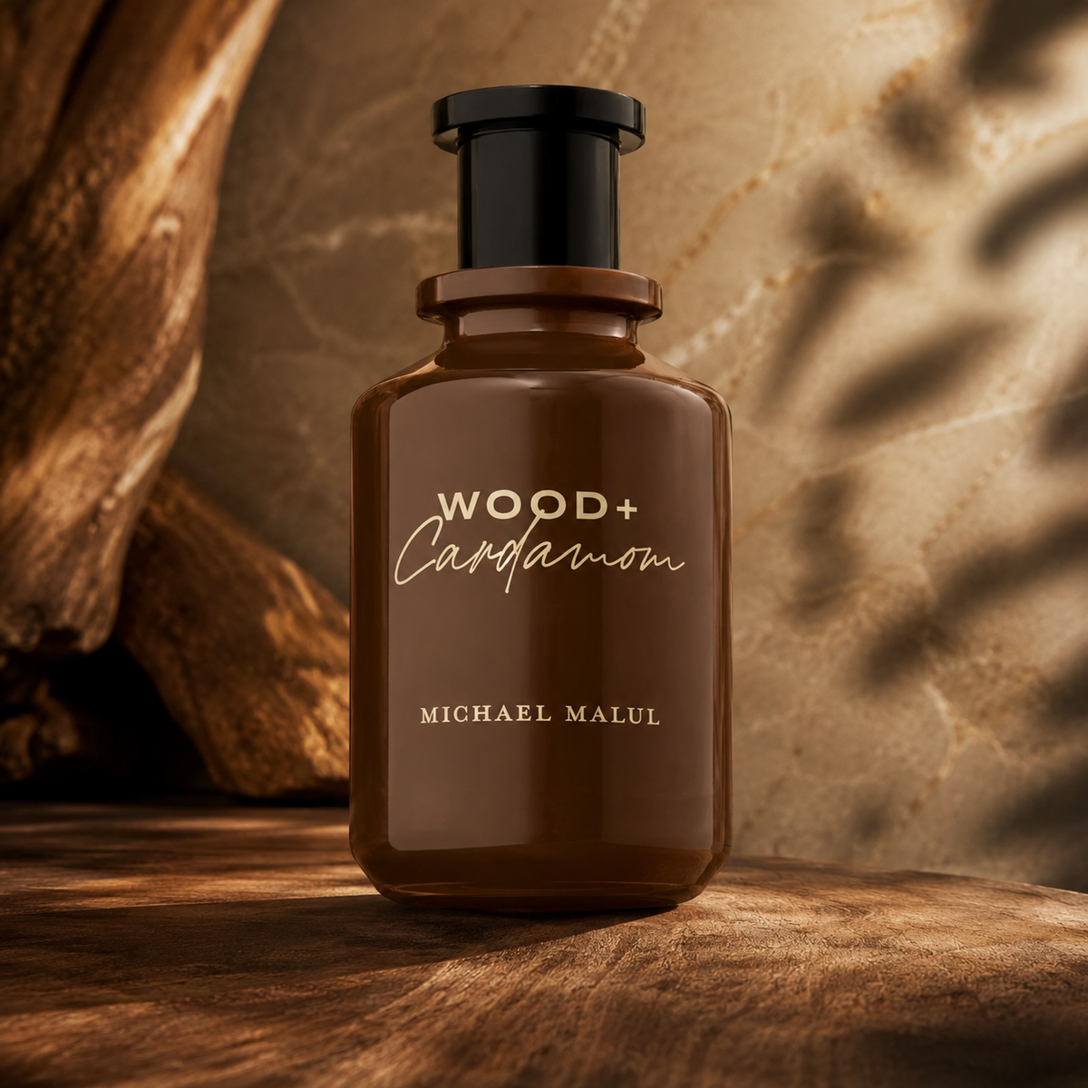 Michael Malul Wood + Cardamom 3.4 oz men's fragrance lifestyle presentation