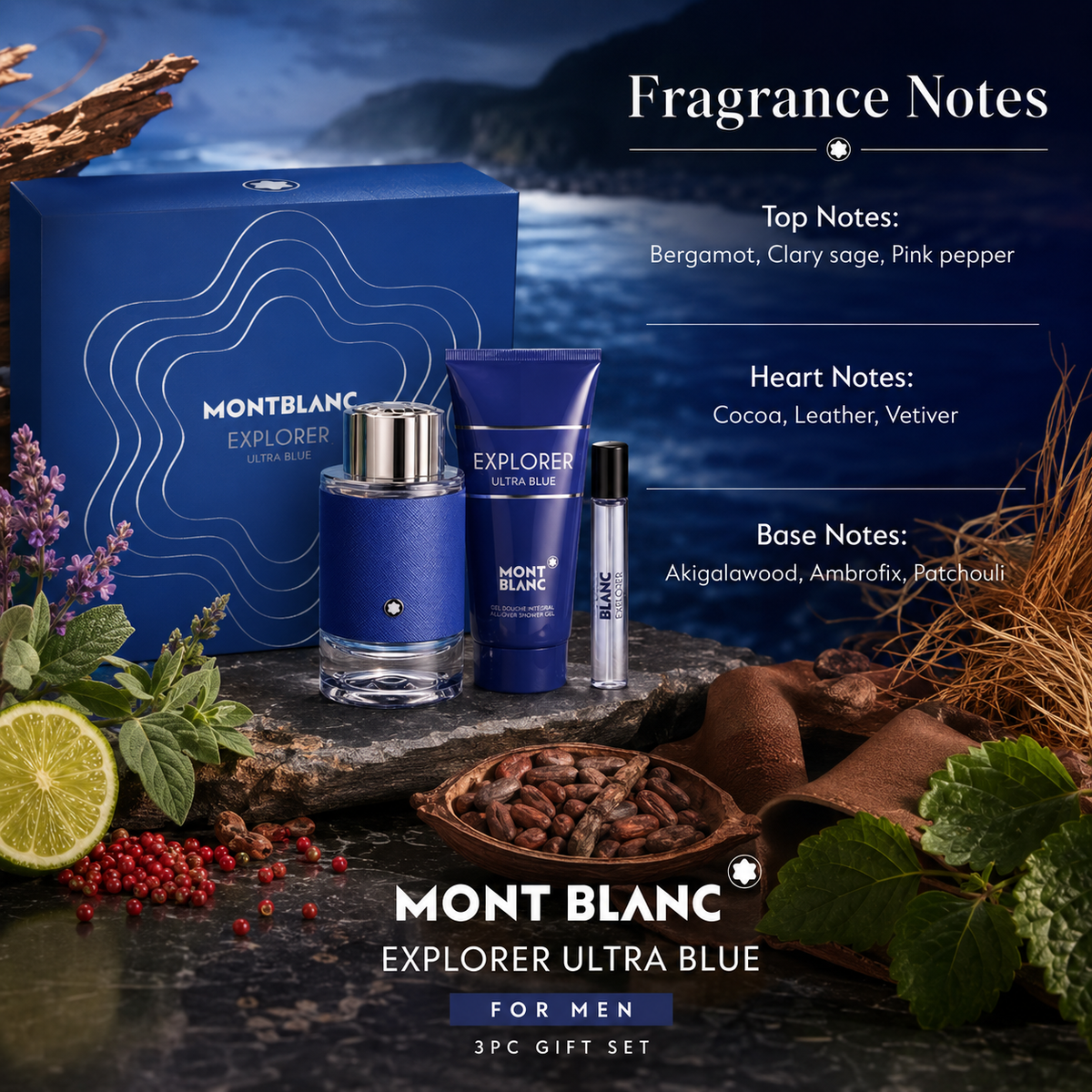 Mont Blanc Explorer Ultra Blue 3-Piece Gift Set for Men