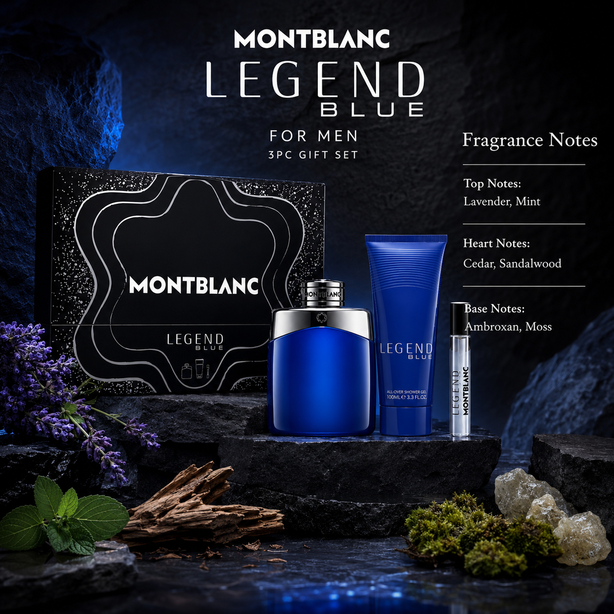 Mont Blanc Legend Blue 3-Piece Gift Set for Men