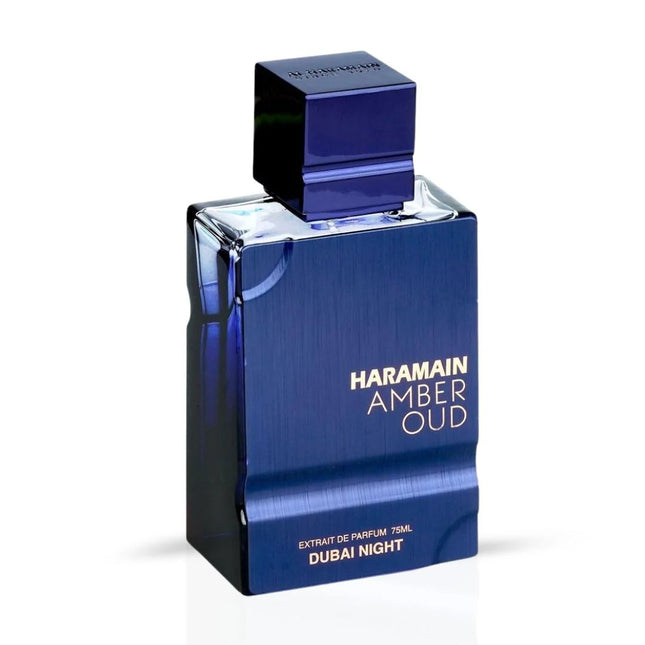 Haramain Amber Oud perfume bottle on a white background