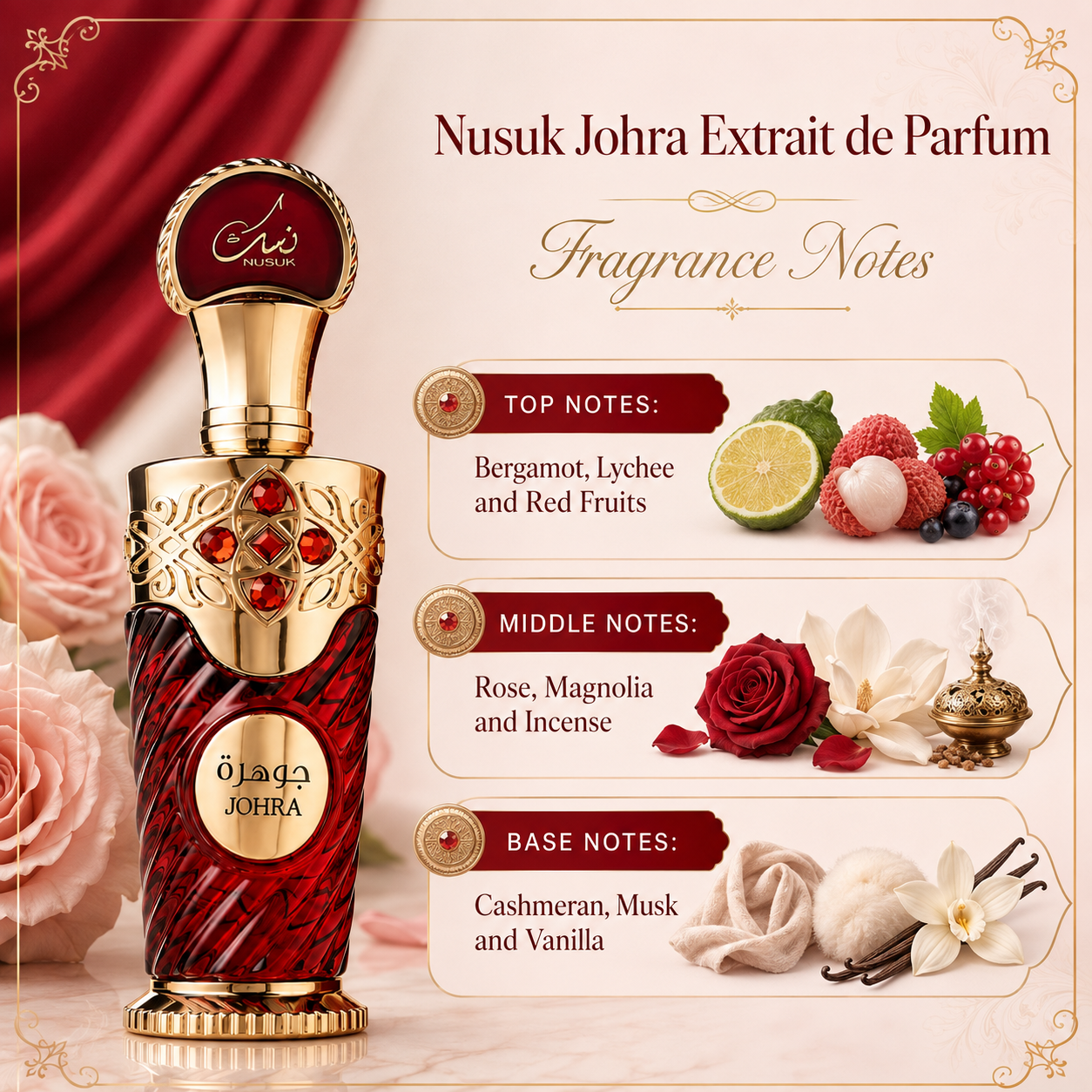 Nusuk Johra Extrait de Parfum for Women,3.4 Ounce
