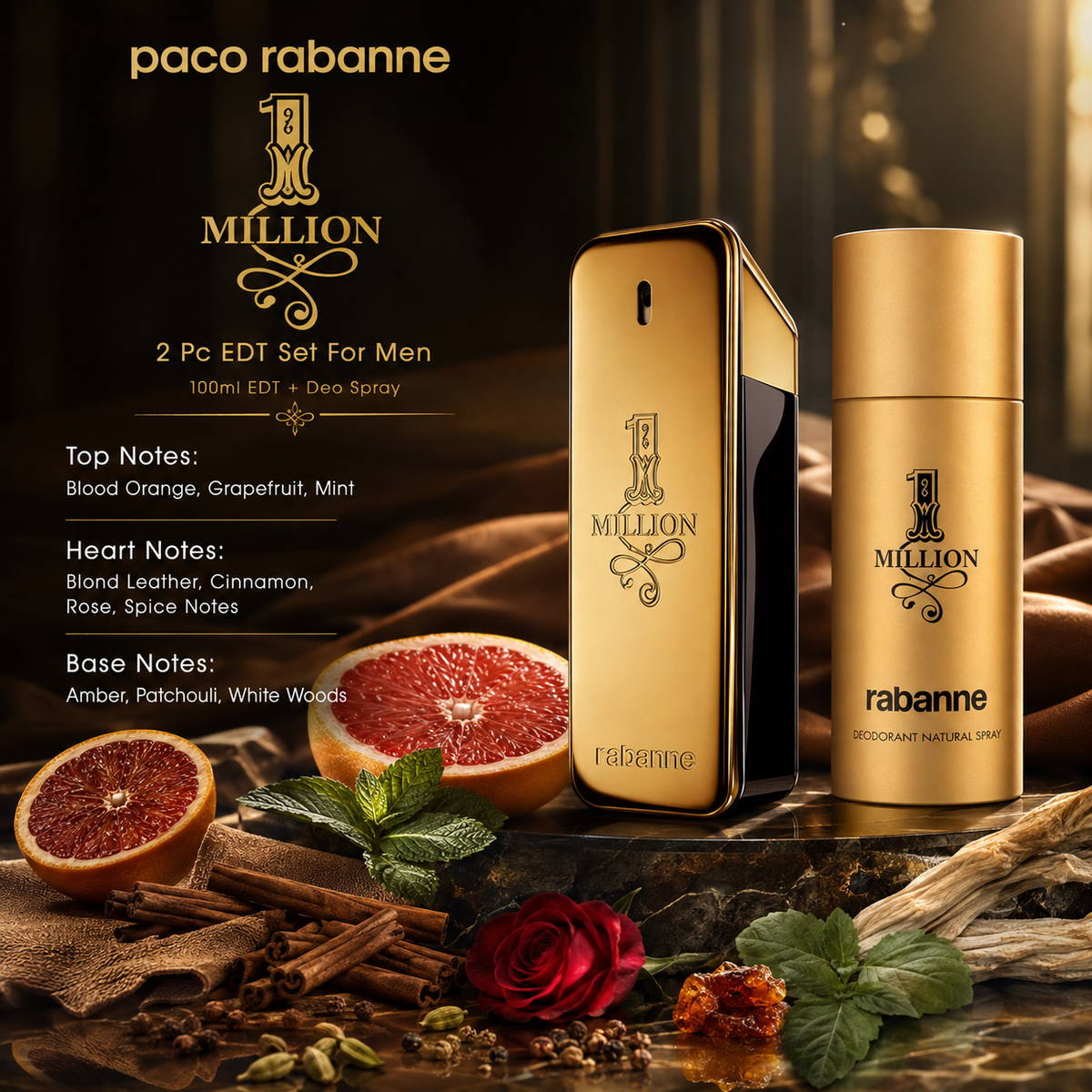 Paco Rabanne 1 Million 2-Piece Gift Set for Men (with Deodorant Spray)