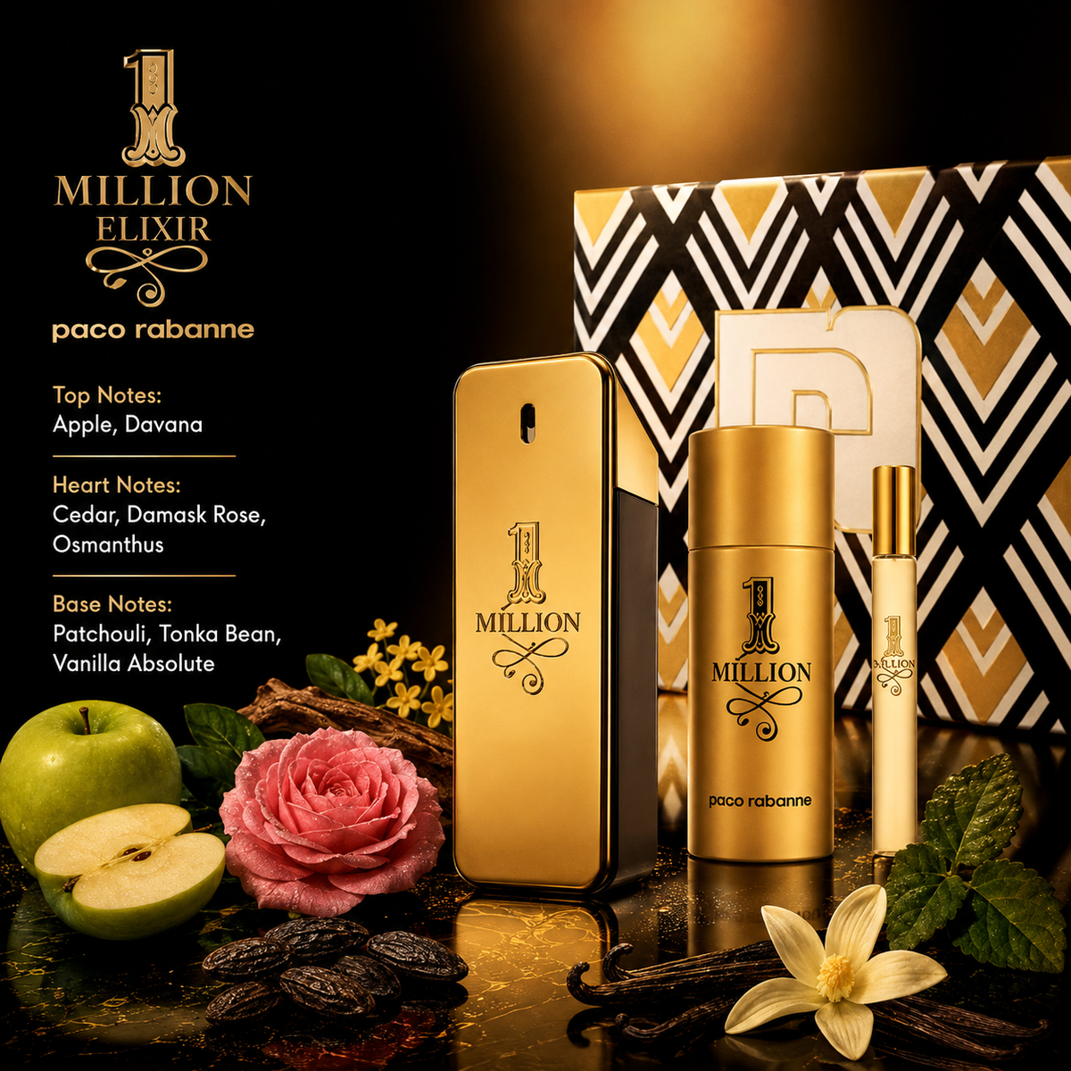 Paco Rabanne 1 Million Elixir 3-Piece Gift Set for Men (150ml Deodorant Edition)