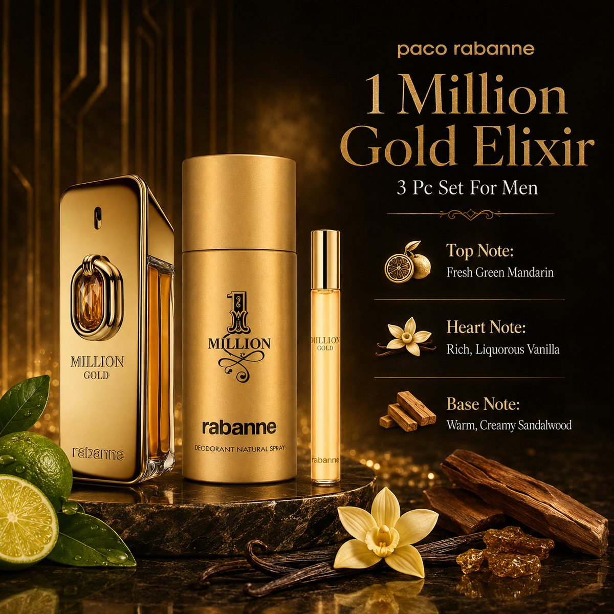 Paco Rabanne 1 Million Gold Elixir 3-Piece Gift Set for Men