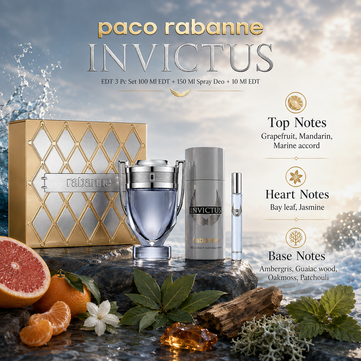 Paco Rabanne Invictus 3-Piece Gift Set for Men