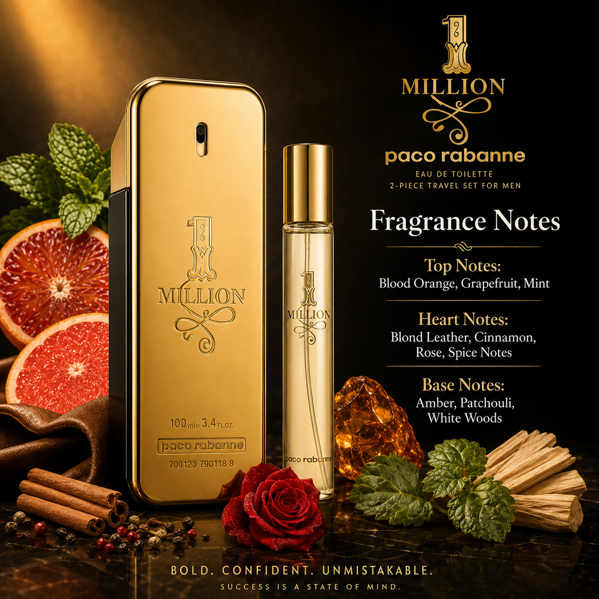Paco Rabanne 1 Million 2-Piece Gift Set for Men (with Travel Spray)
