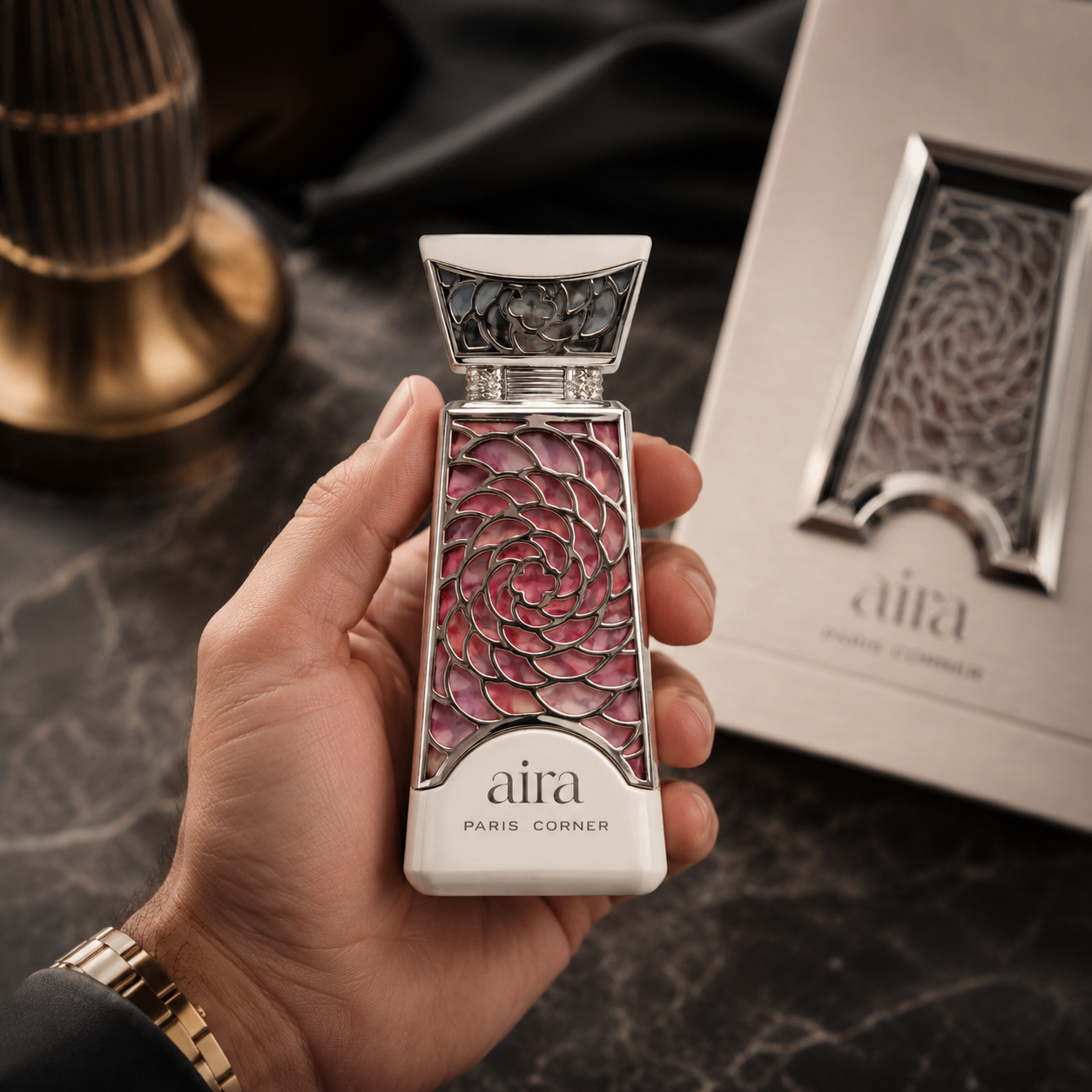 Paris Corner Aira unisex perfume in a bright fruity aromatic fragrance setting
