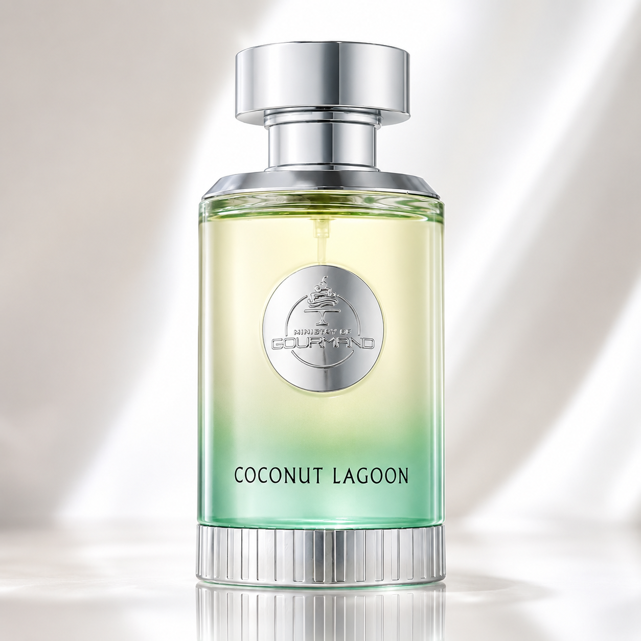 Close-up of Paris Corner Coconut Lagoon Eau de Parfum bottle and design details