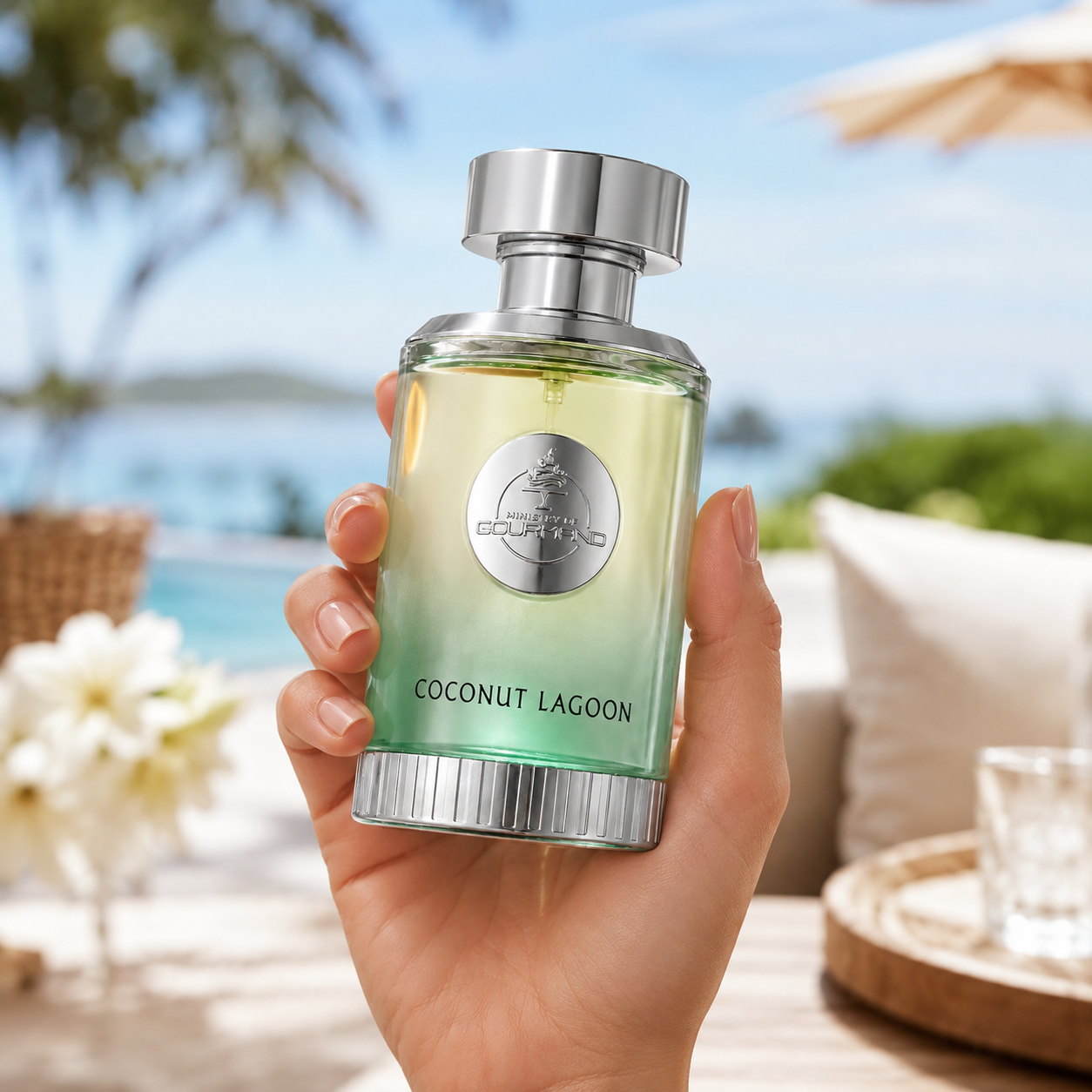 Paris Corner Coconut Lagoon unisex perfume in a sunny tropical fragrance setting