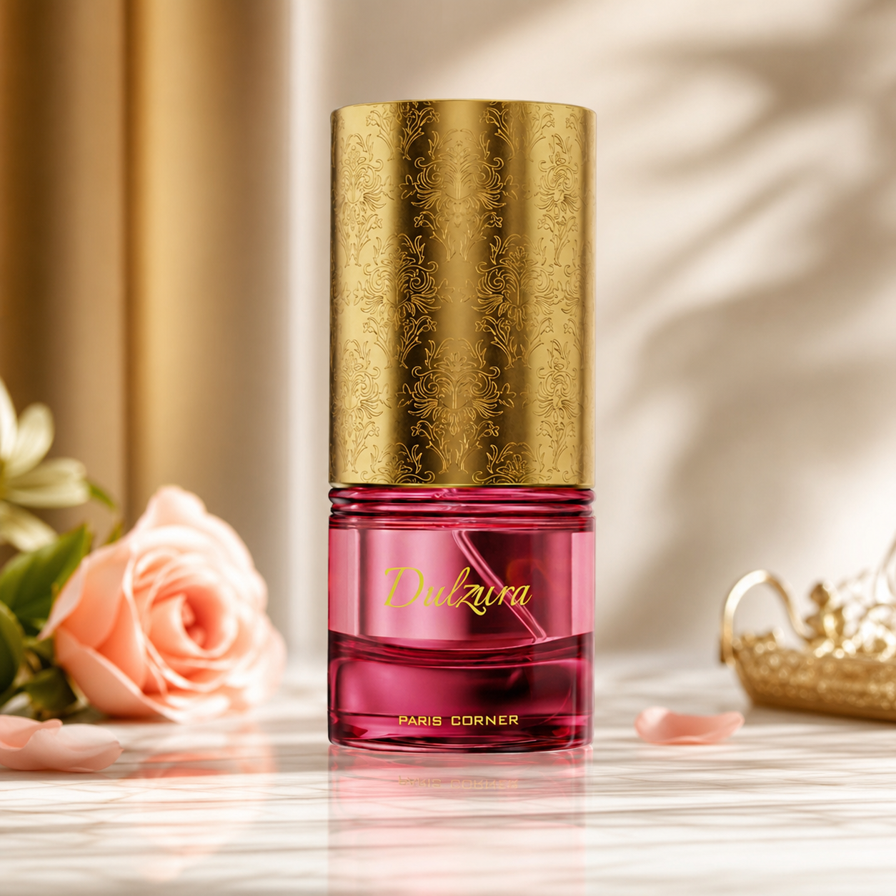 Close-up of Paris Corner Dulzura Eau de Parfum bottle and design details