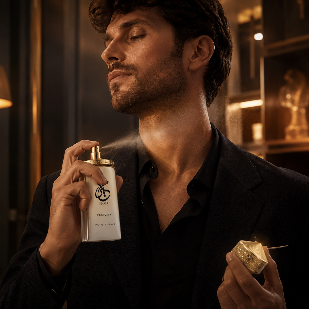 Paris Corner Khair Felicity unisex perfume in a sparkling floral fragrance setting