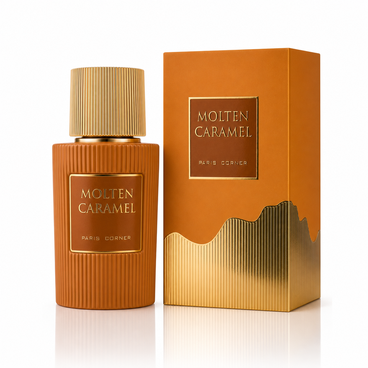Paris Corner Molten Caramel fragrance styled with white chocolate, caramel and praline