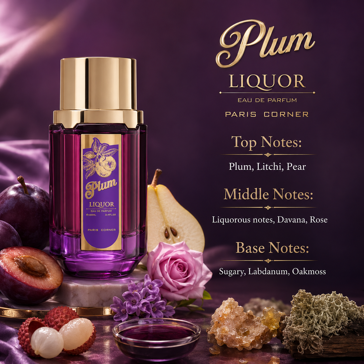 Paris Corner Plum Liquor Eau De Parfum Spray for Unisex, 3.4 Ounce