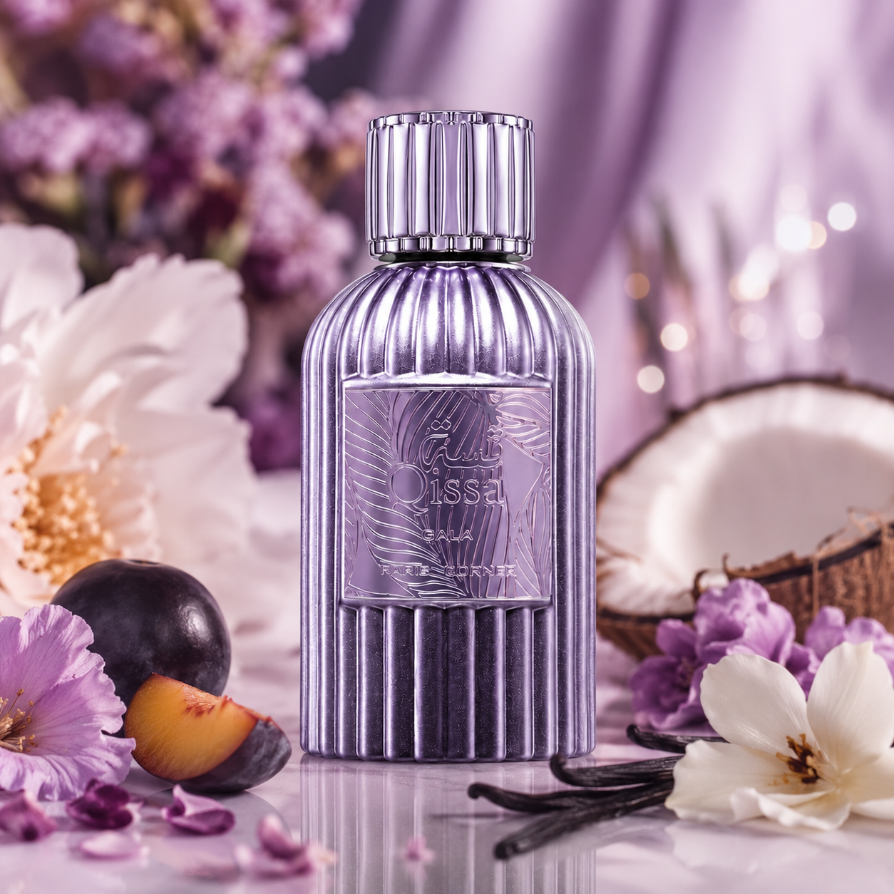 Paris Corner Qissa Gala women's fragrance styled with tuberose, coconut and soft vanilla