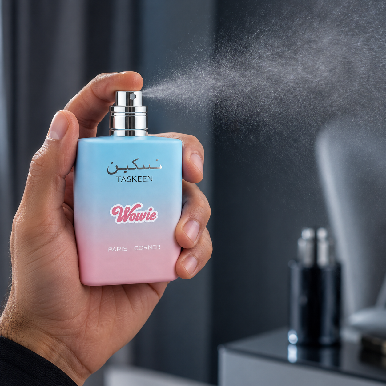 Paris Corner Taskeen Wowie unisex perfume in a sparkling buttery gourmand fragrance setting