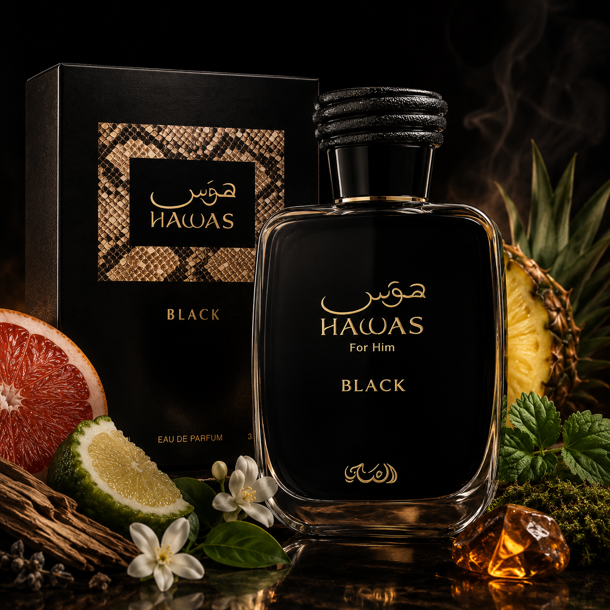Rasasi Hawas Black Eau de Parfum Spray for Men 3.4 Ounce