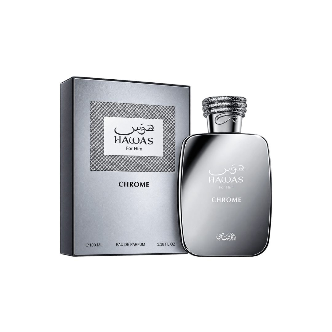 Rasasi Hawas Chrome Eau de Parfum for Men, 3.4 Ounce