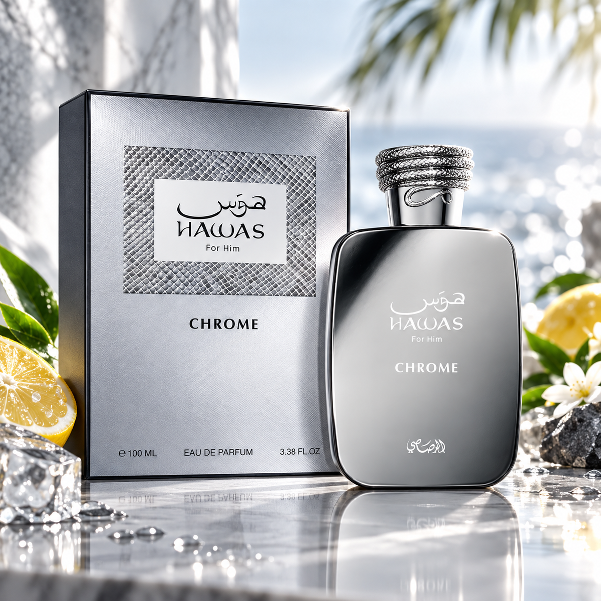 Rasasi Hawas Chrome Eau de Parfum for Men, 3.4 Ounce