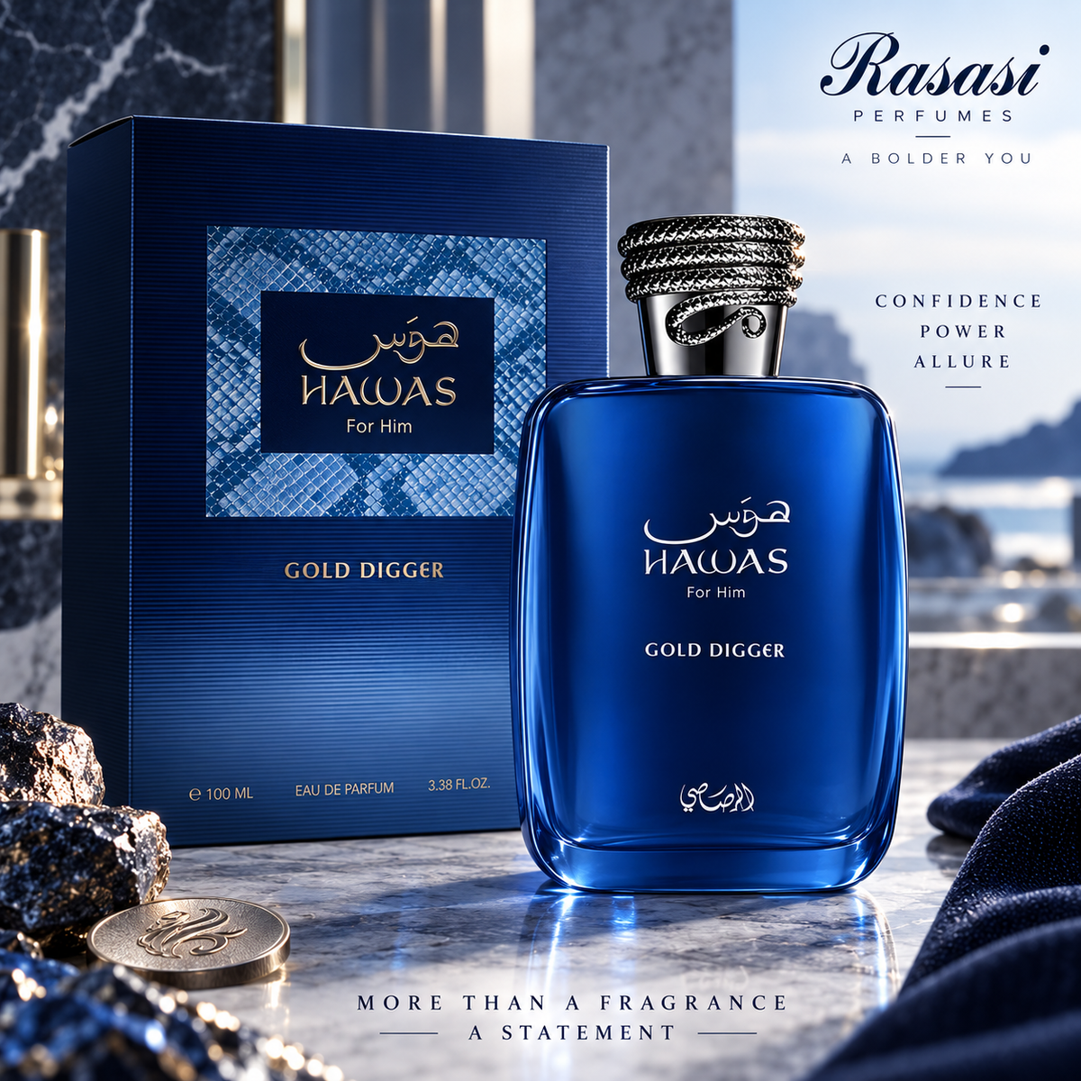 Rasasi Hawas Gold Digger Eau de Parfum for Men, 3.4 Ounce