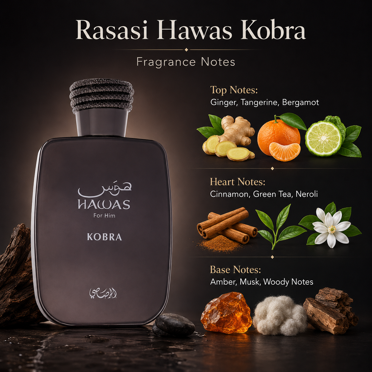Rasasi Hawas Kobra Eau de Parfum Spray for Men 3.4 Ounce