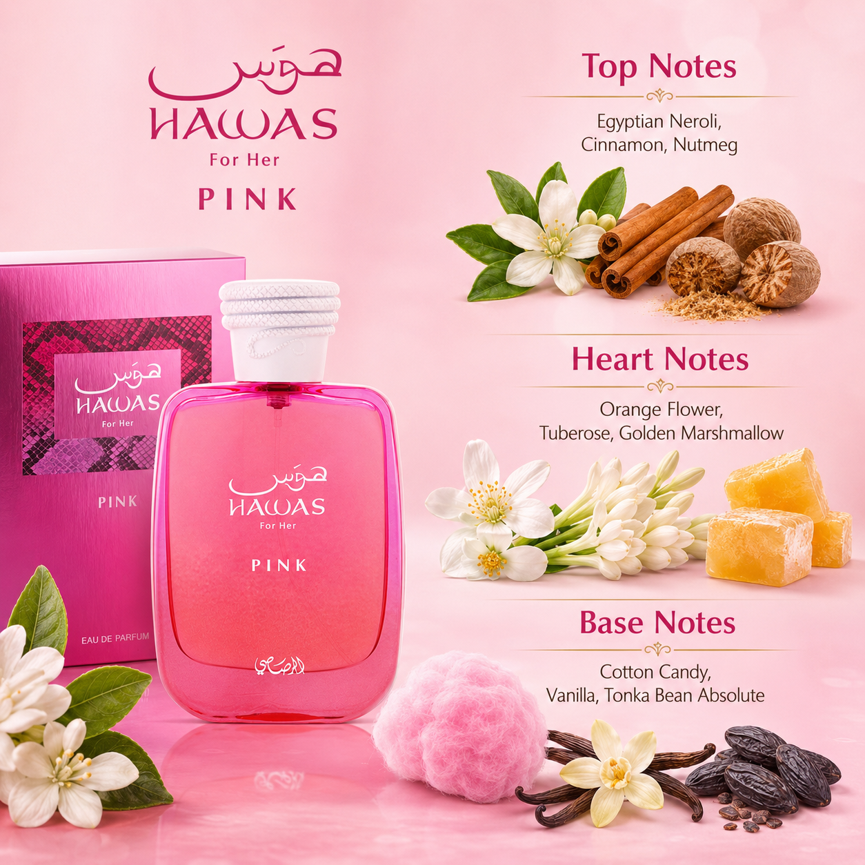 Rasasi Hawas Pink Eau de Parfum Spray for Women 3.4 Ounce