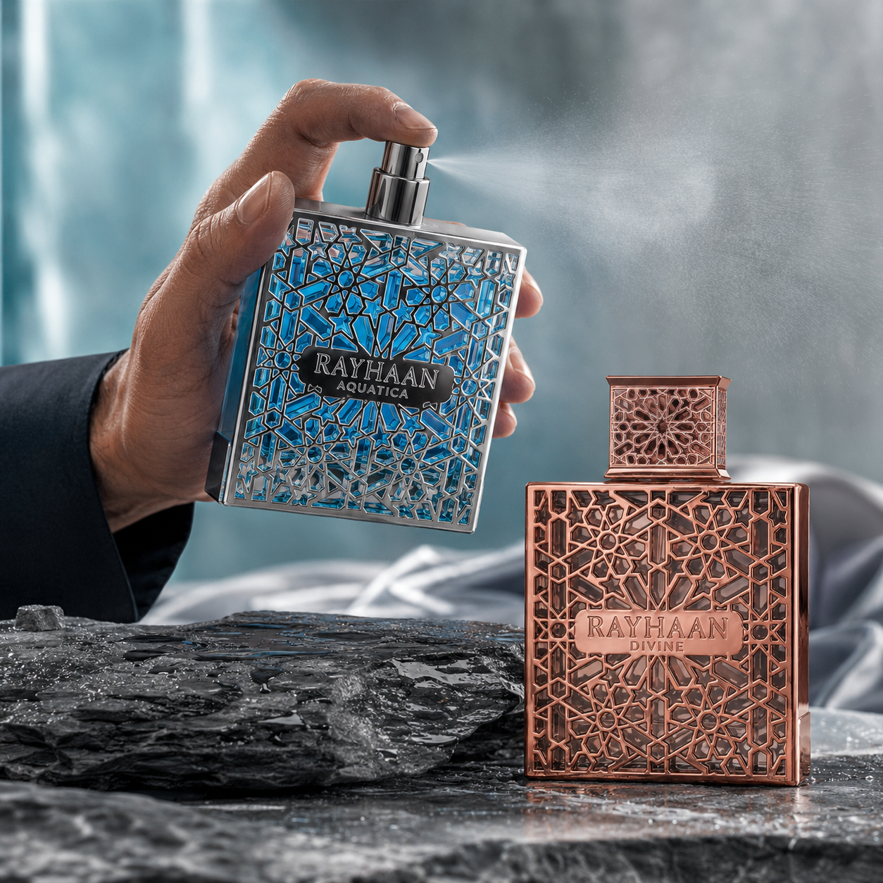 Fragrance Bundle – Rayhaan Aquatica & Divine Eau de Parfum, 3.4 Ounce Each
