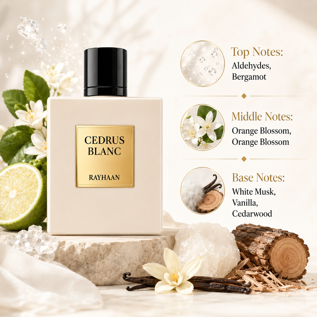 Rayhaan Cedrus Blanc Eau de Parfum Spray for Unisex, 3.4 Ounce