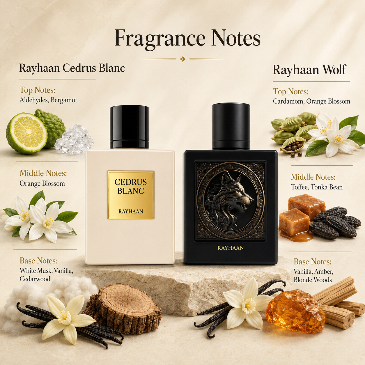 Rayhaan Cedrus Blanc & Rayhaan Wolf Fragrance Bundle for Unisex