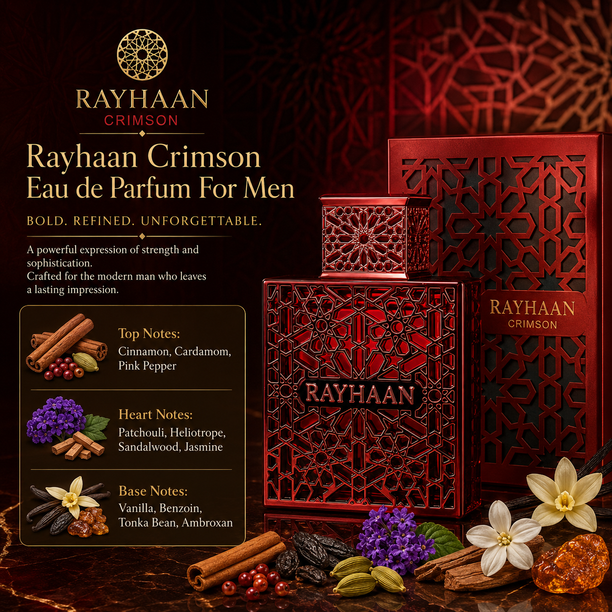 Rayhaan Crimson Eau de Parfum Spray for Unisex 3.4 Ounce