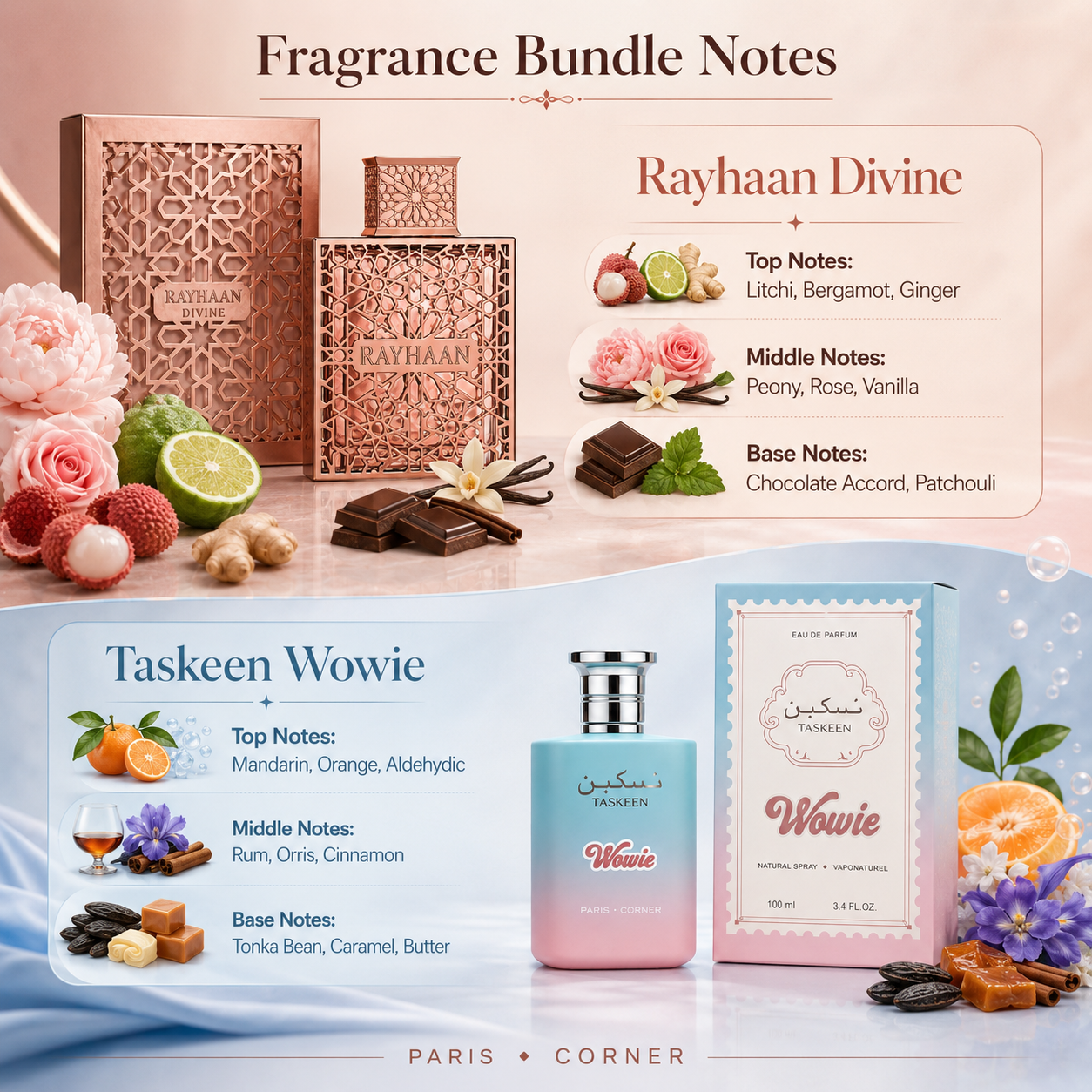 Fragrance Bundle – Rayhaan Divine & Paris Corner Taskeen Wowie for Unisex